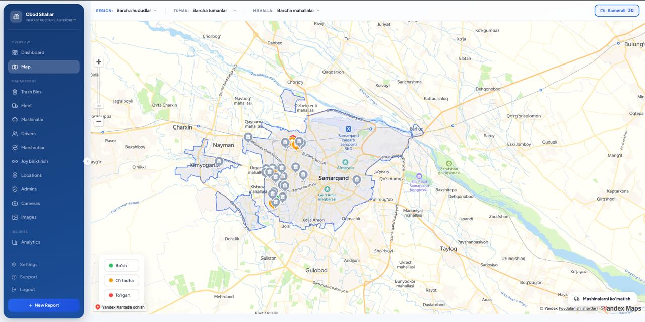 Obod Shahar live city map with collection points